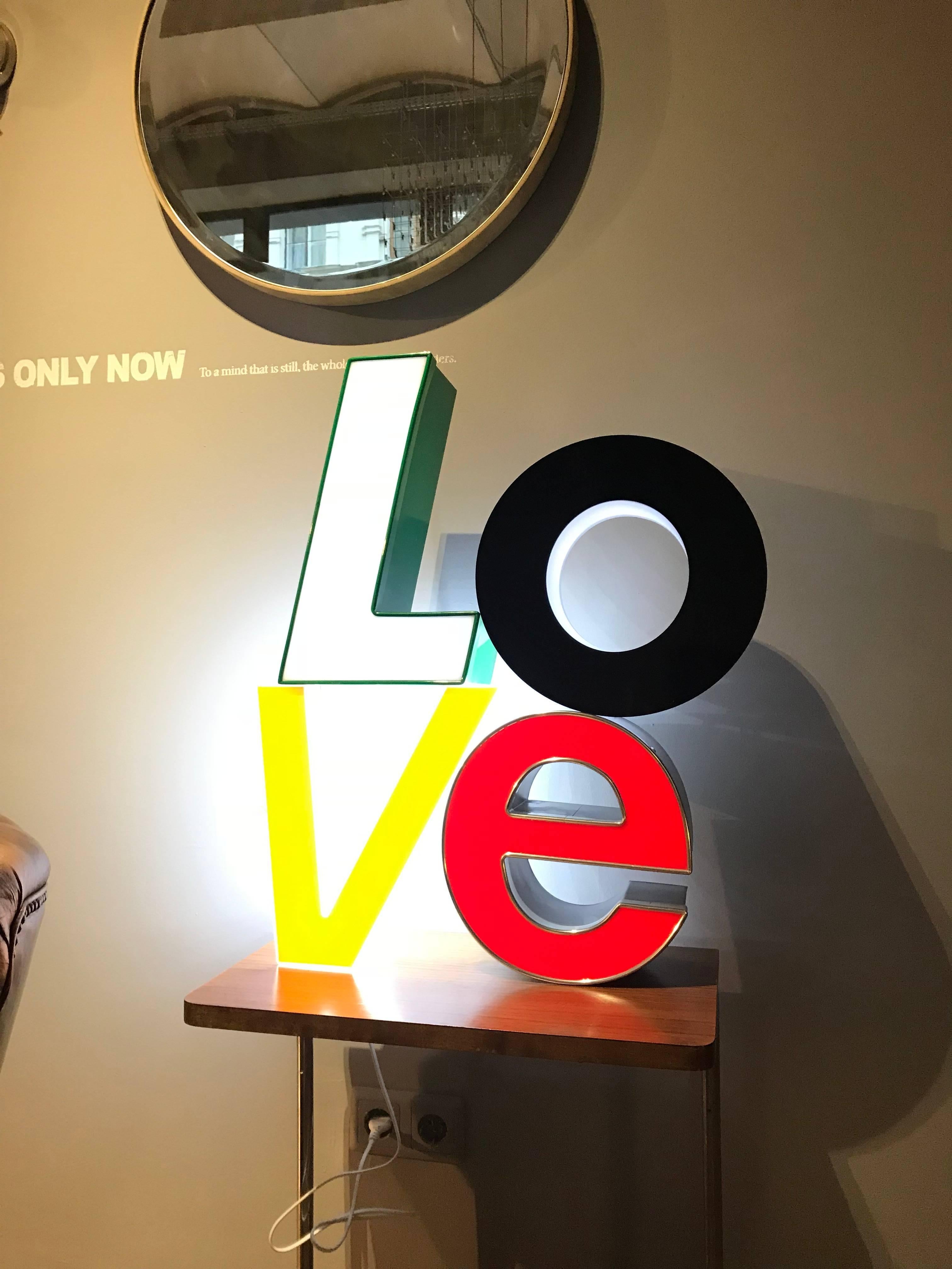Mid-Century Modern 3D LOVE Lighting Sign in Style of Robert Indiana, Arty Letter Sculpture