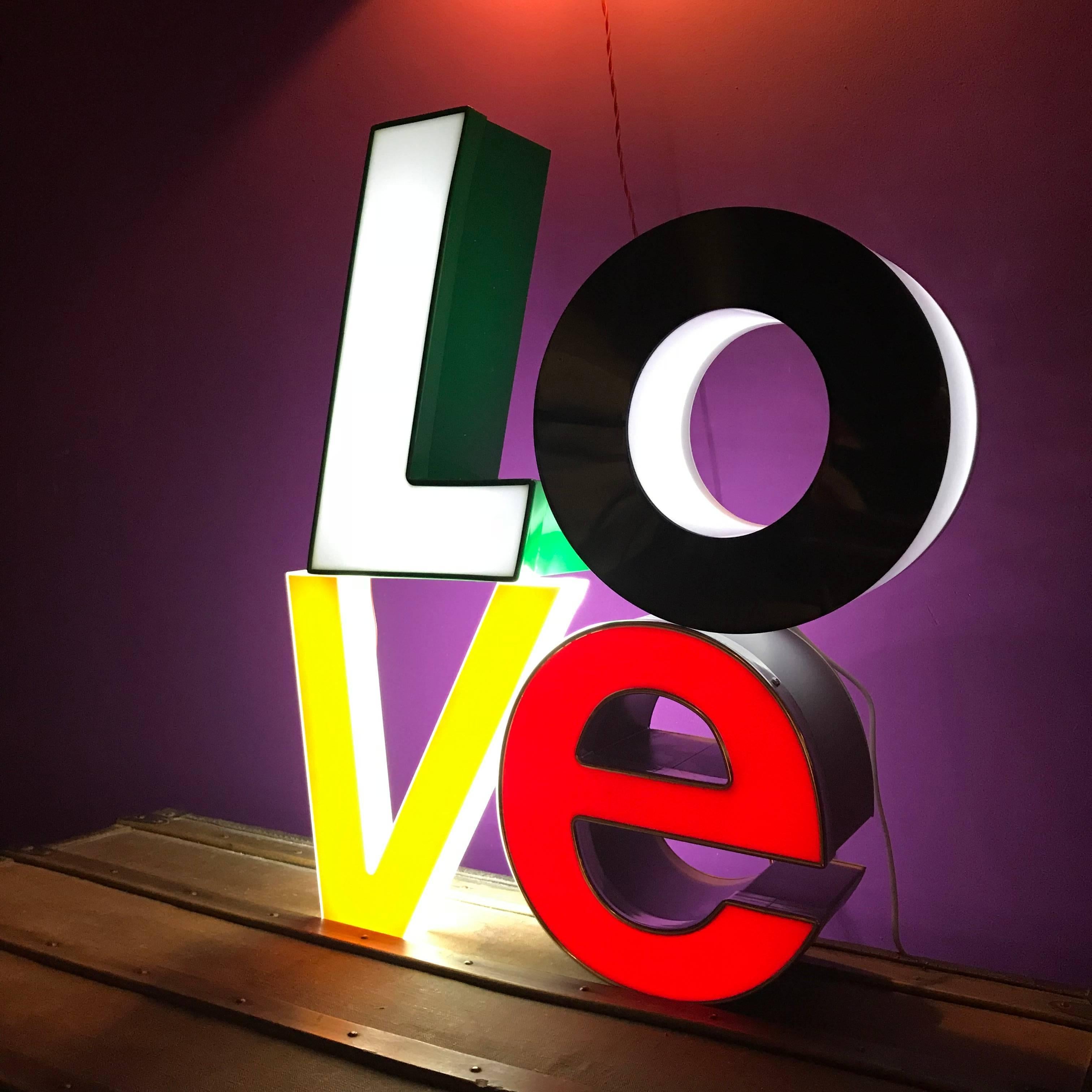 20th Century 3D LOVE Lighting Sign in Style of Robert Indiana, Arty Letter Sculpture