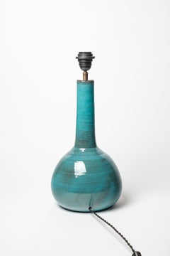 Blue glazed ceramic table lamp by Gérard Hoffman, circa 1960-1970.
