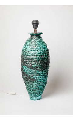 Green glazed ceramic table lamp, circa 1960-1970.