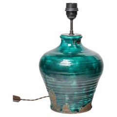 Green glazed ceramic table lamp by Marcel Guillot, circa 1930-1940.