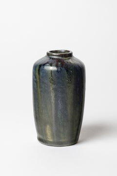 Green and blue glazed stoneware vase by Lucien Arnaud, circa 1920-1930.