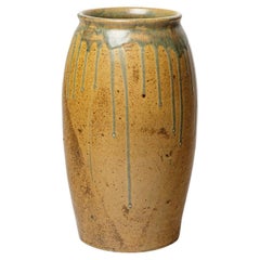 Brown and green glazed stoneware vase by Lucien Arnaud, 1920-1930.