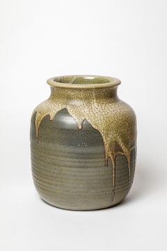 Brown and white glazed stoneware vase by Jean Pointu, 1920.