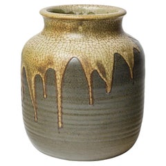 Brown and white glazed stoneware vase by Jean Pointu, 1920.