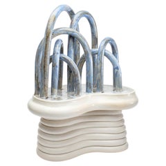 White, blue, grey glazed stoneware sculpture entitled « Barocco » by Clémentine.
