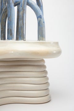 White, blue, grey glazed stoneware sculpture entitled « Barocco » by Clémentine.