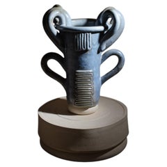 Blue glazed stoneware vase by Clémentine Dupré, 2025.