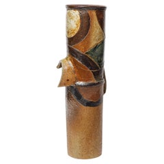 Glazed stoneware tubular vase by Martine Rouillard, circa 1980-1990.
