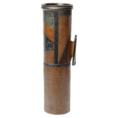 Glazed stoneware tubular vase by Martine Rouillard, circa 1980-1990.