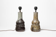 Glazed ceramic pair of table lamps by Accolay, 1960-1970.