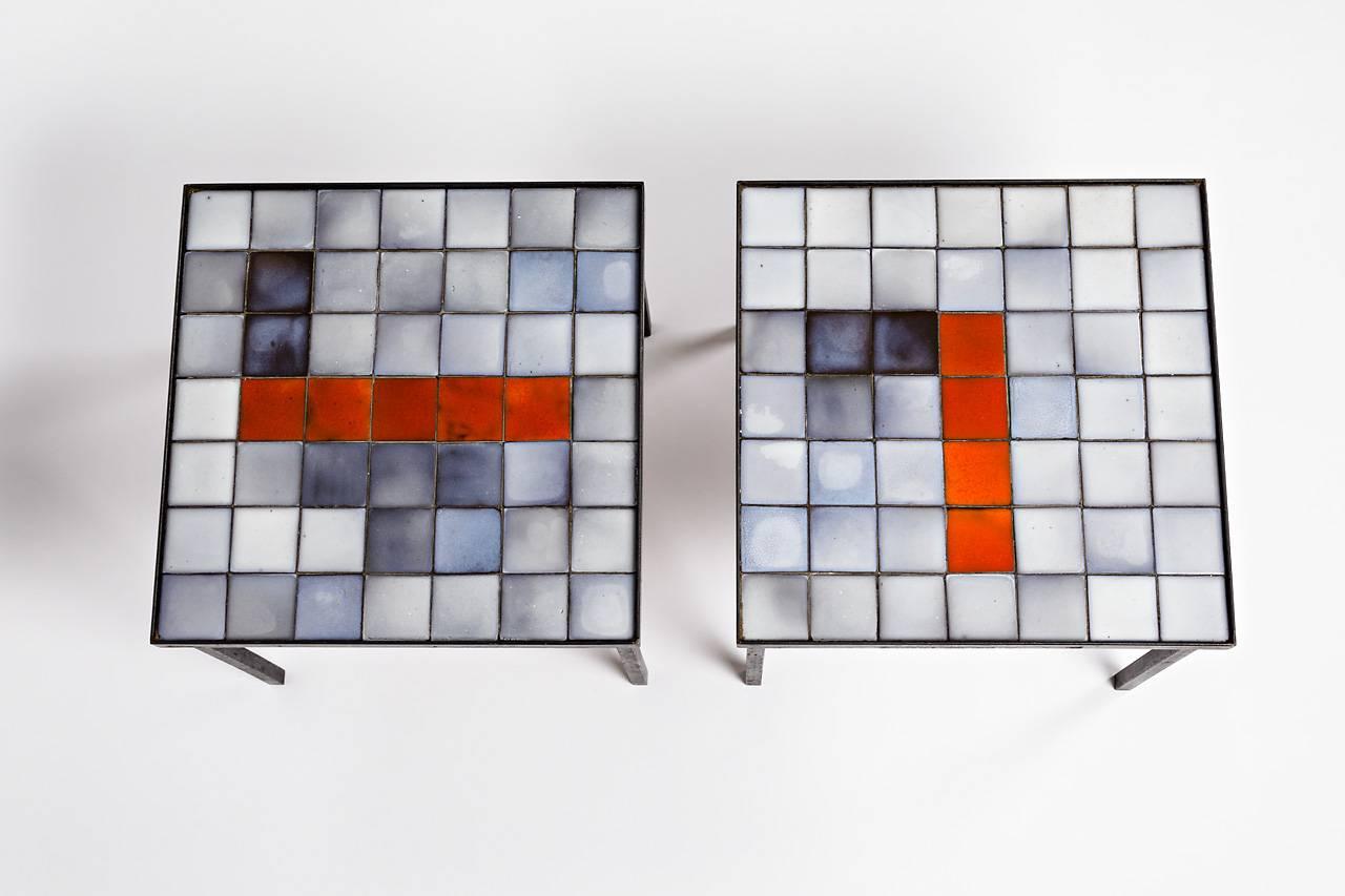 Rare Pair of Tables by Mado Jolain with Top of Ceramic, circa 1960-1970 In Excellent Condition In Saint-Ouen, FR