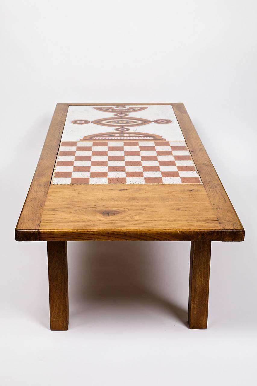 French Coffee Table with a Ceramic Top by Jaques Poussine, circa 1970