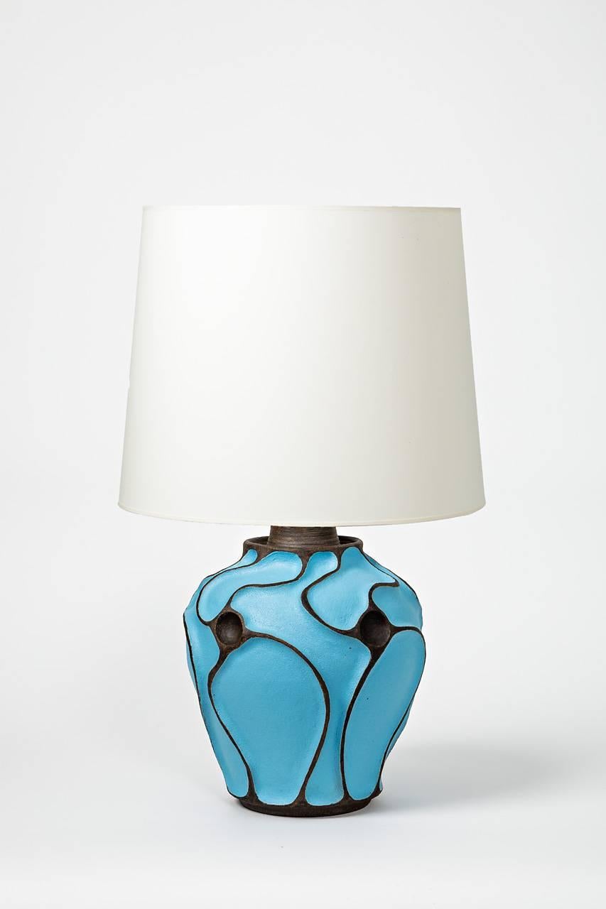 A ceramic lamp with a blue turquoise glaze by Hervé Taquet.
Perfect original conditions.
Signed at the base.
Sold without lampshade.
Sold with an European electrical system.
2017.