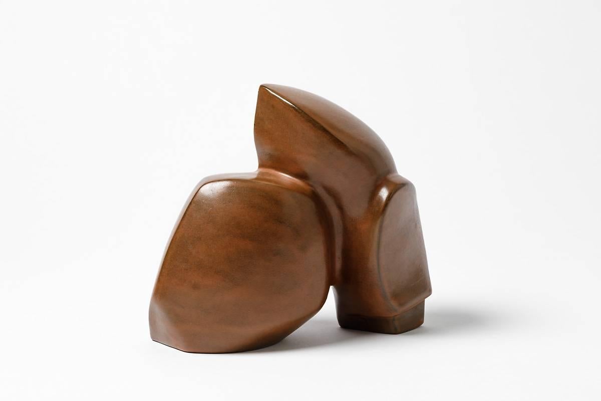 French Geometrical Ceramic Sculpture by Michel Lanos, circa 1970-1980