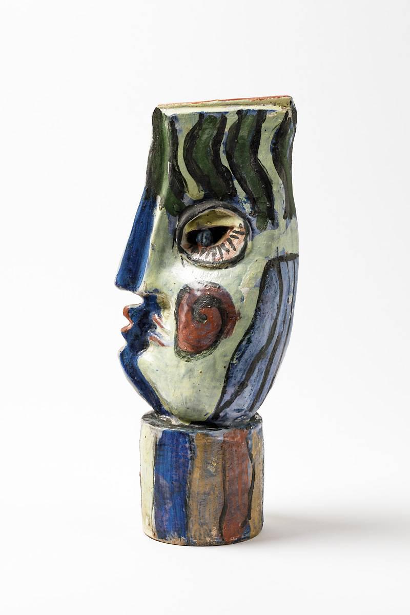 A ceramic sculpture by Michel Lanos with engobes and glazes decoration.
Perfect original conditions.
Signed under the base ML,
circa 1980-1990.
 