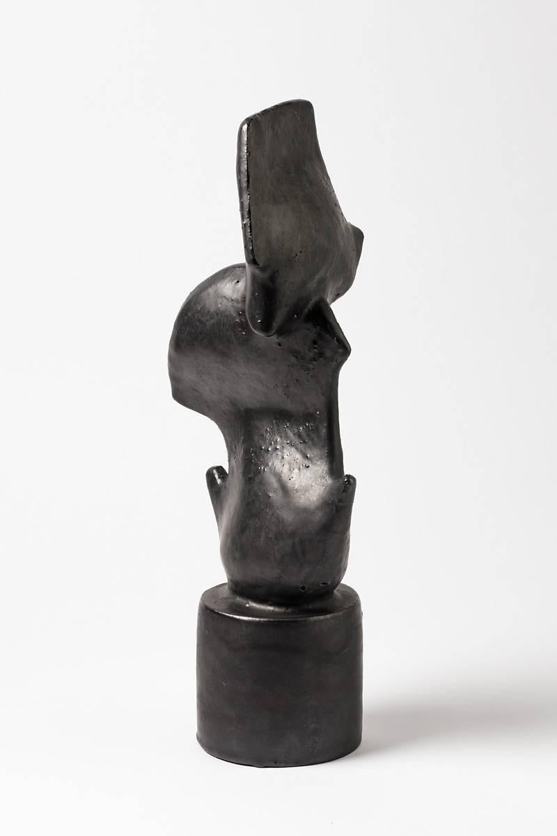 20th Century Ceramic Sculpture with Black Glaze by Michel Lanos, 1980-1990