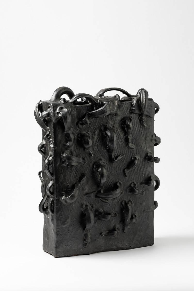 A ceramic vase with black glaze by Michel Lanos.
Perfect original conditions.
circa 1980-1990.