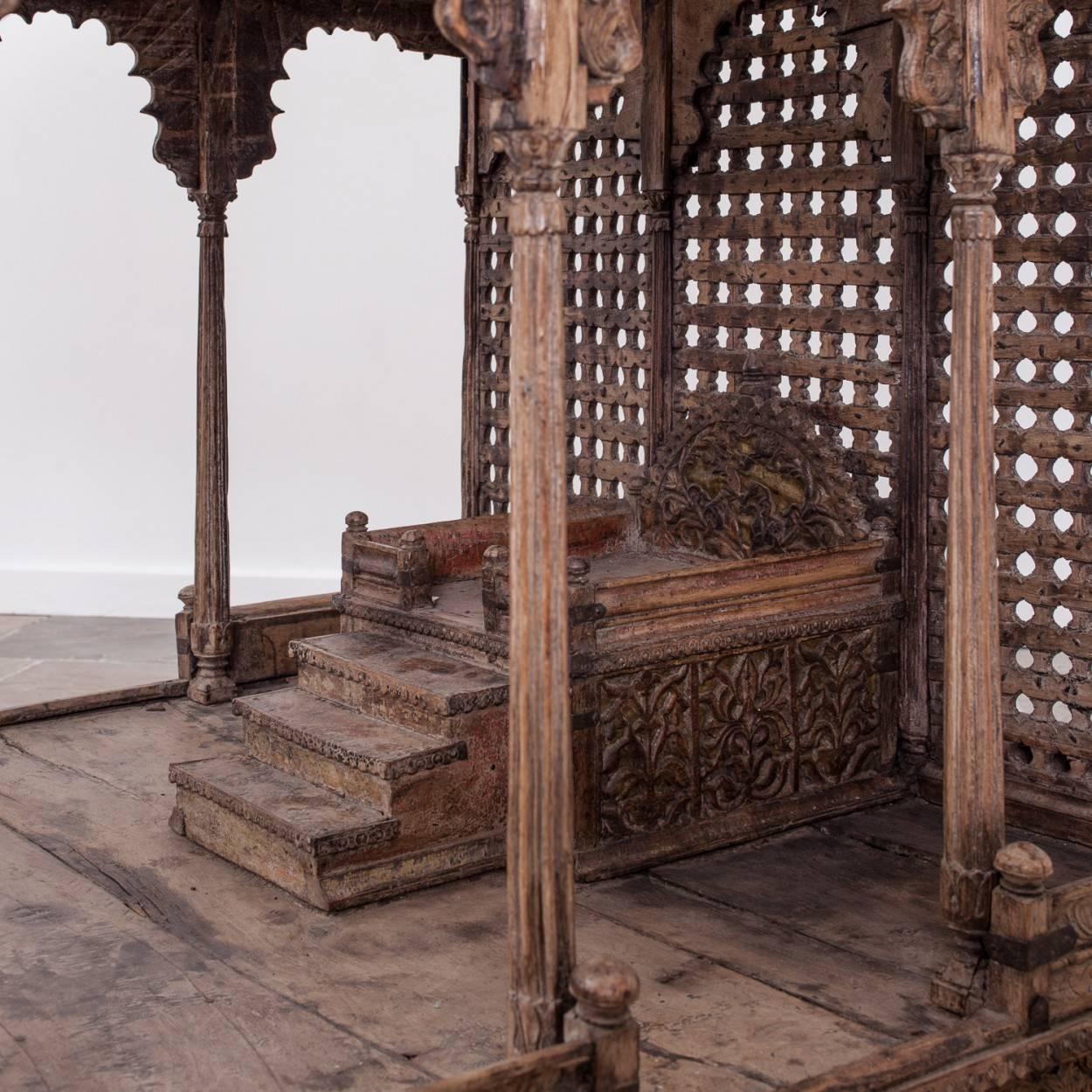 A very rare miniature temple from the Rajasthan province. It dates from the late 18th or early 19th century.

This shrine may have been created for a Hindu potentate or rich merchant, which would have resided in a room within their palace and set