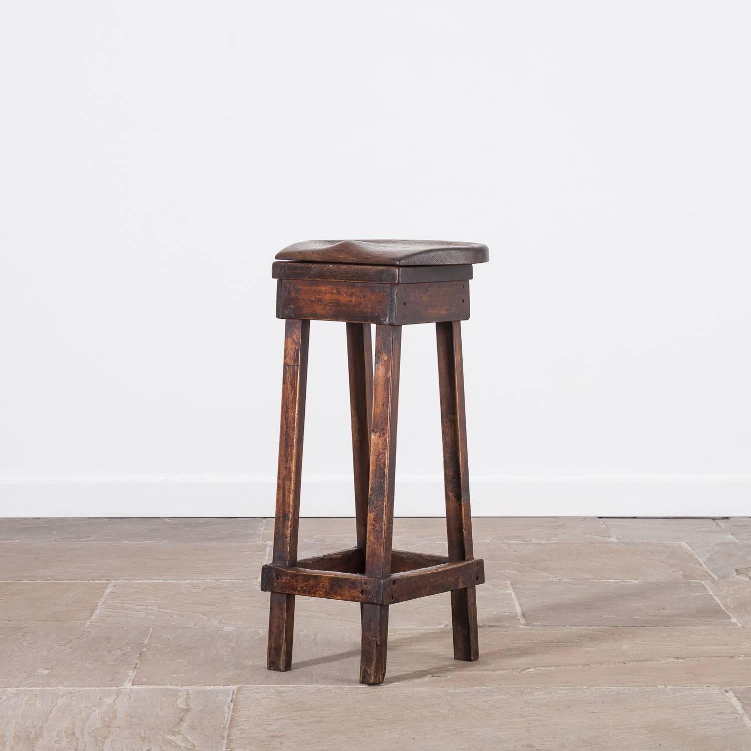 19th Century Oak and Pine Shop Stool In Good Condition In York, GB