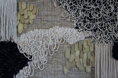 Indigo Blue, Neutral & Brass Fiber Art Weaving by All Roads
