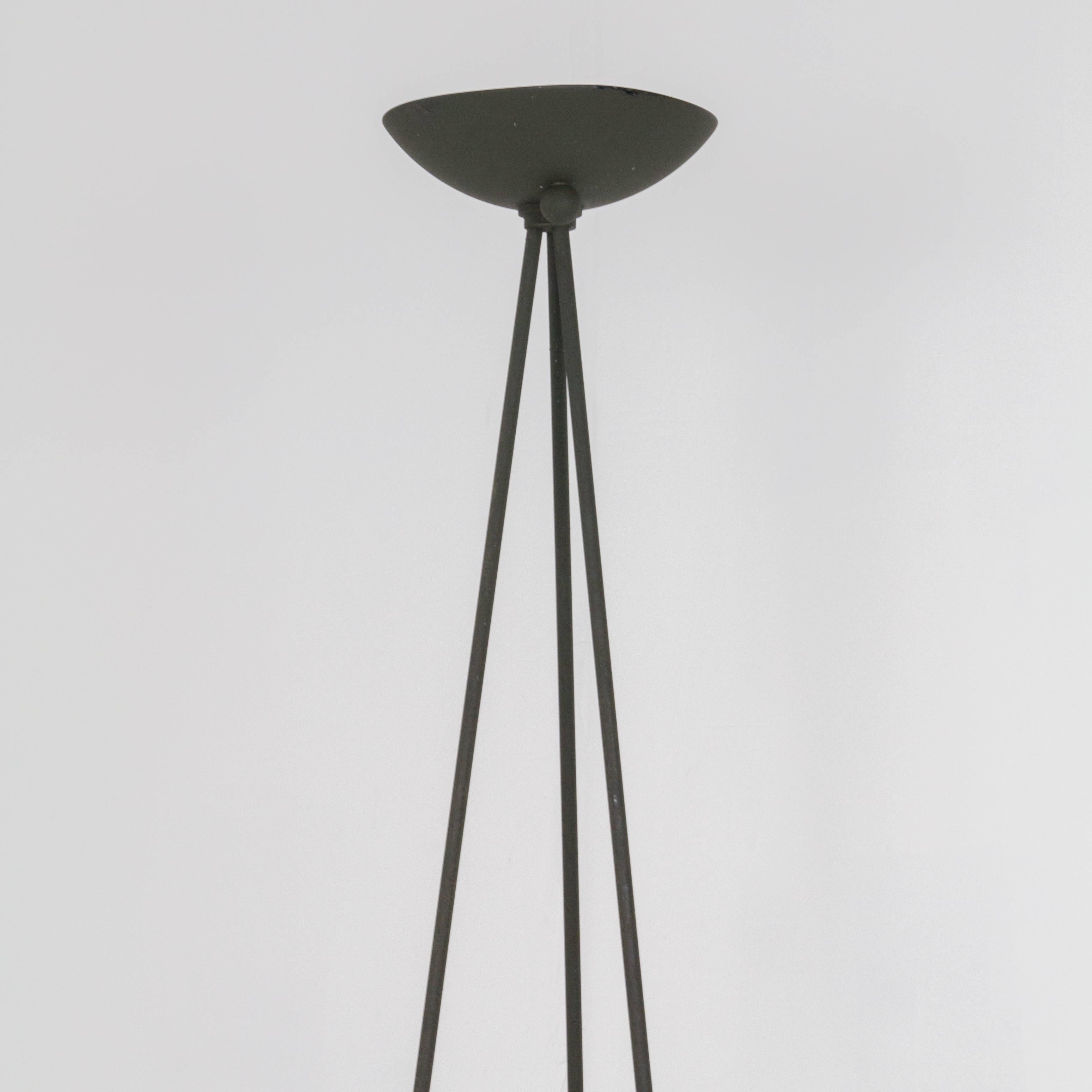 Footsteps torchiere by Piotr Sierakowski for Koch & Lowy in matte finished metal with tripod base and oversized dome feet.