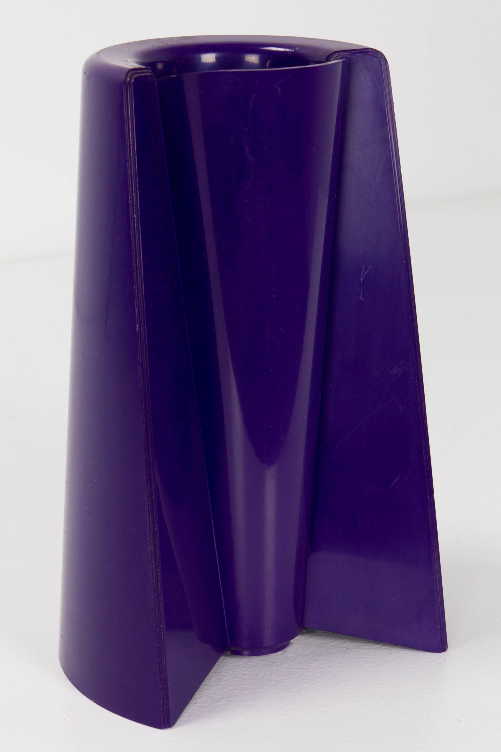 Dark purple Pago Pago vase by Enzo Mari for Danese. Can be used as pictured or upside down. Embossed maker's mark on interior.