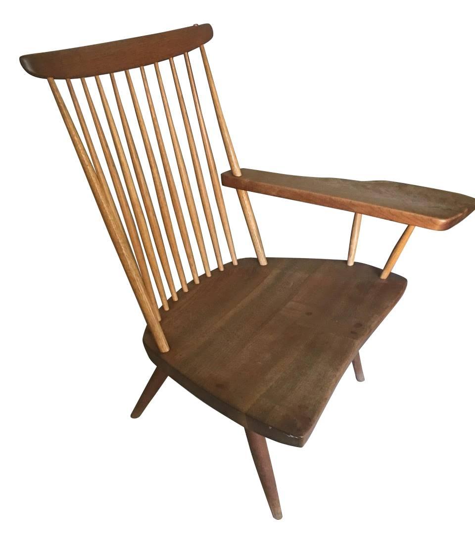 George Nakashima, lounge chair with one arm, USA, American black walnut and hickory, unsigned. Measures: 33” x 31” x 28”
Condition
Good original condition.
      