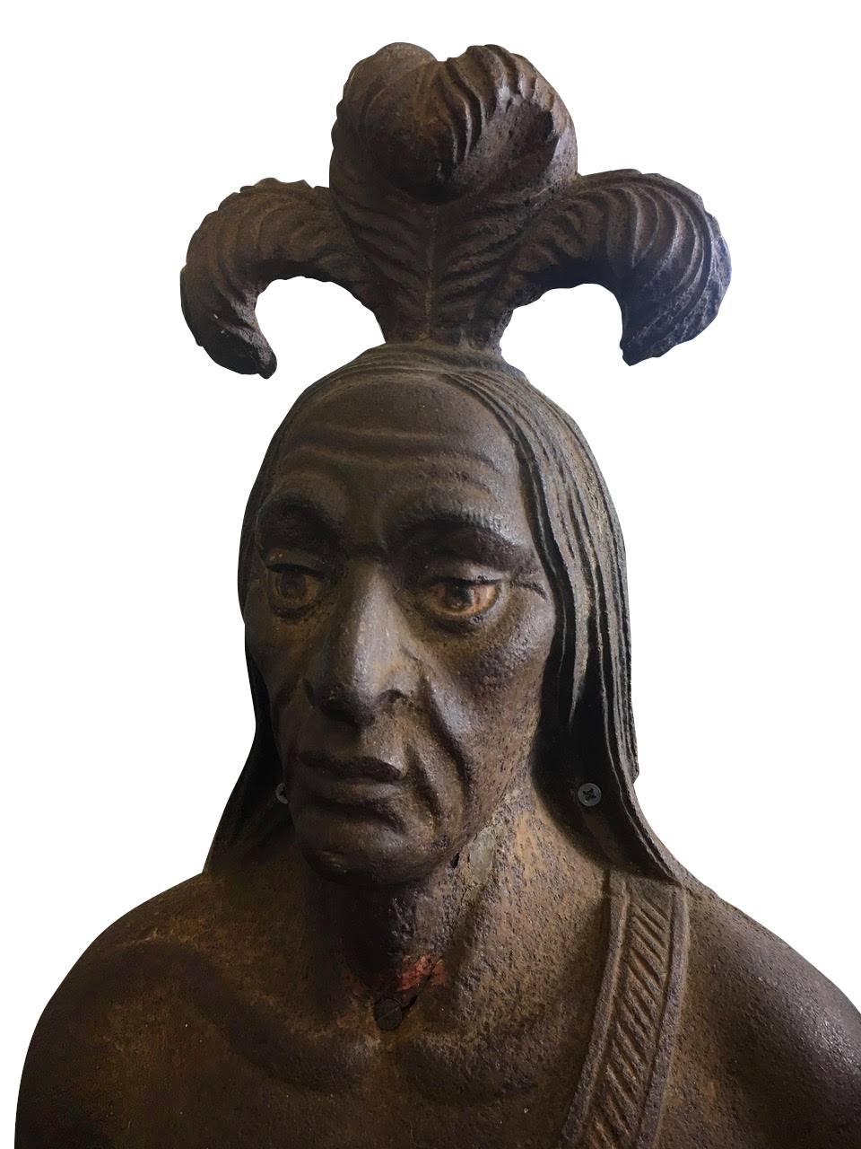 Folk Art Cigar Store American Indian Cast Iron Trade Sign Attributed to Mott Iron Works For Sale