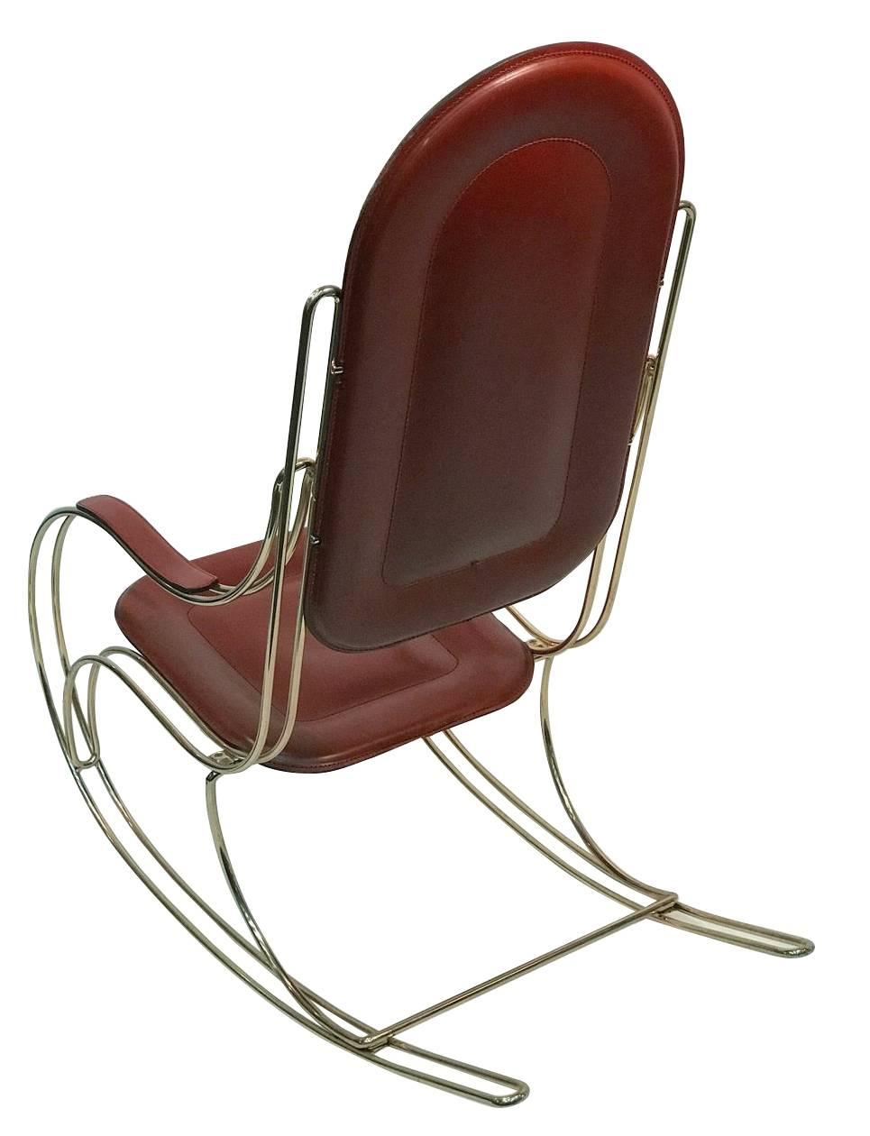 Italian Brass Rocker and Leather For Sale 1