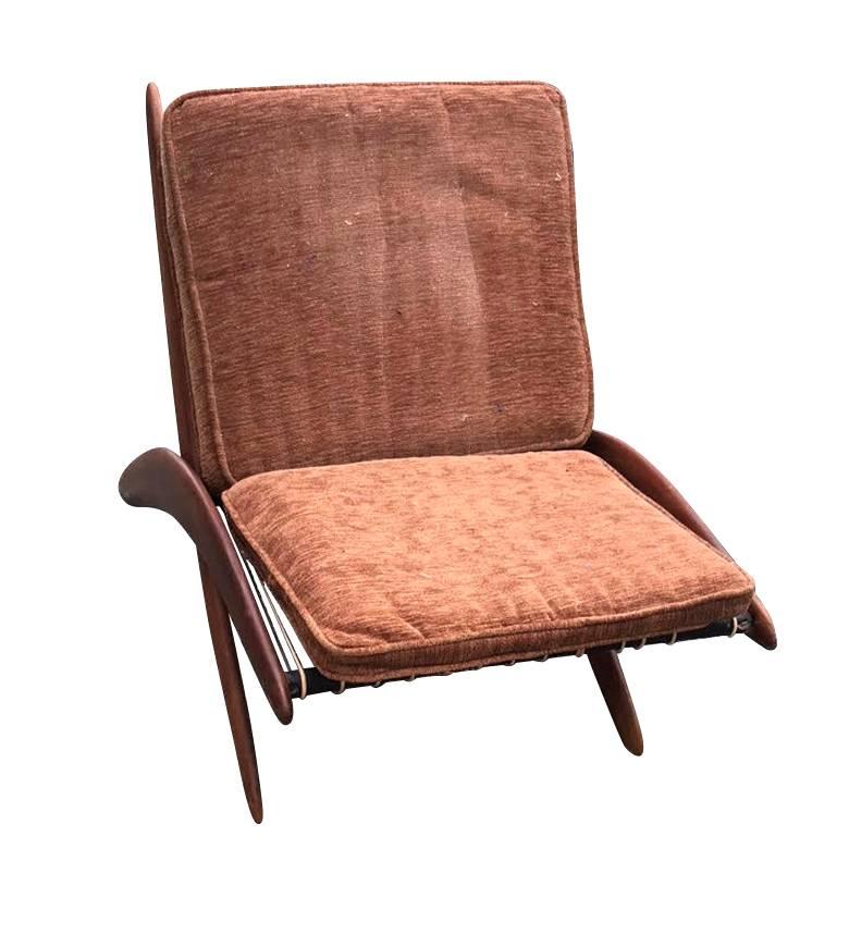 Danish modern walnut scissor lounge chair with slip cushions wonderful design.