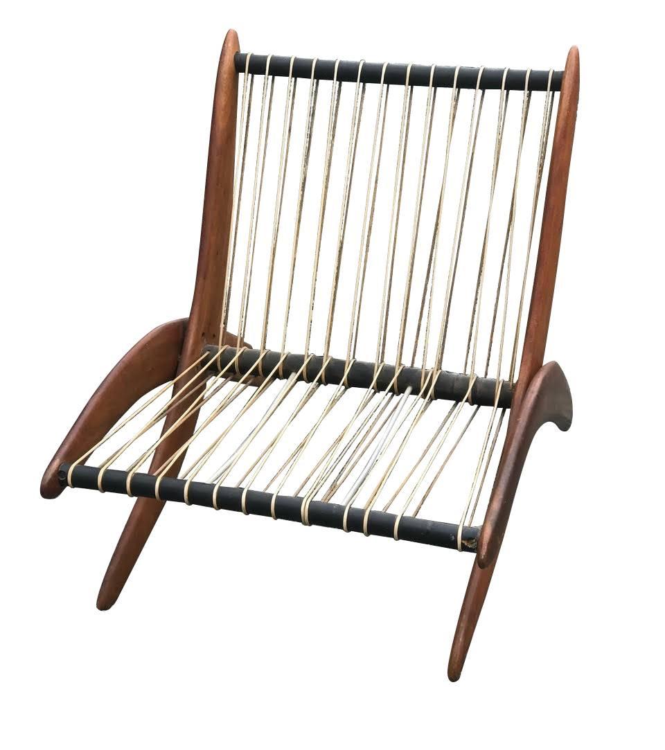 Danish Mid Century Walnut Scissor Lounge Chair For Sale