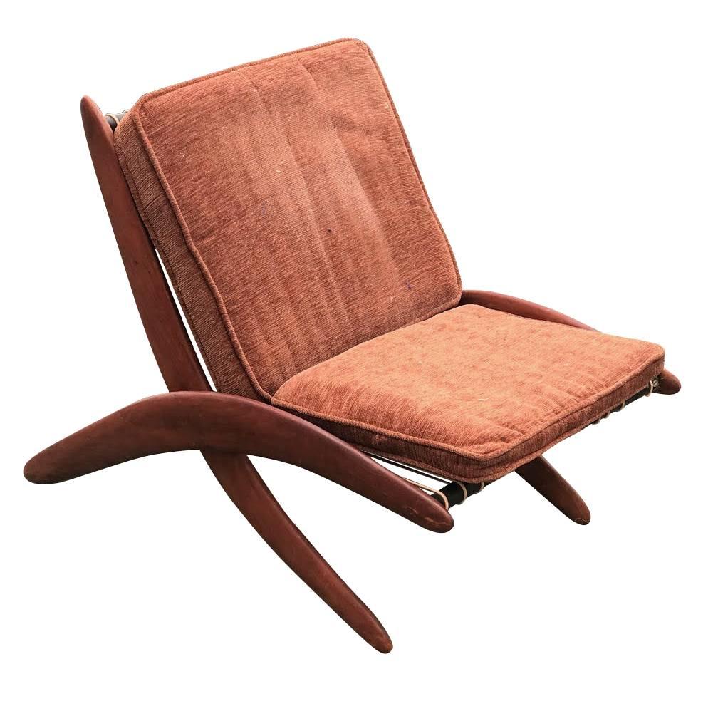 Mid Century Walnut Scissor Lounge Chair For Sale