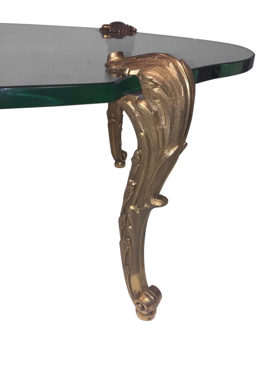 glass coffee table with bronze legs