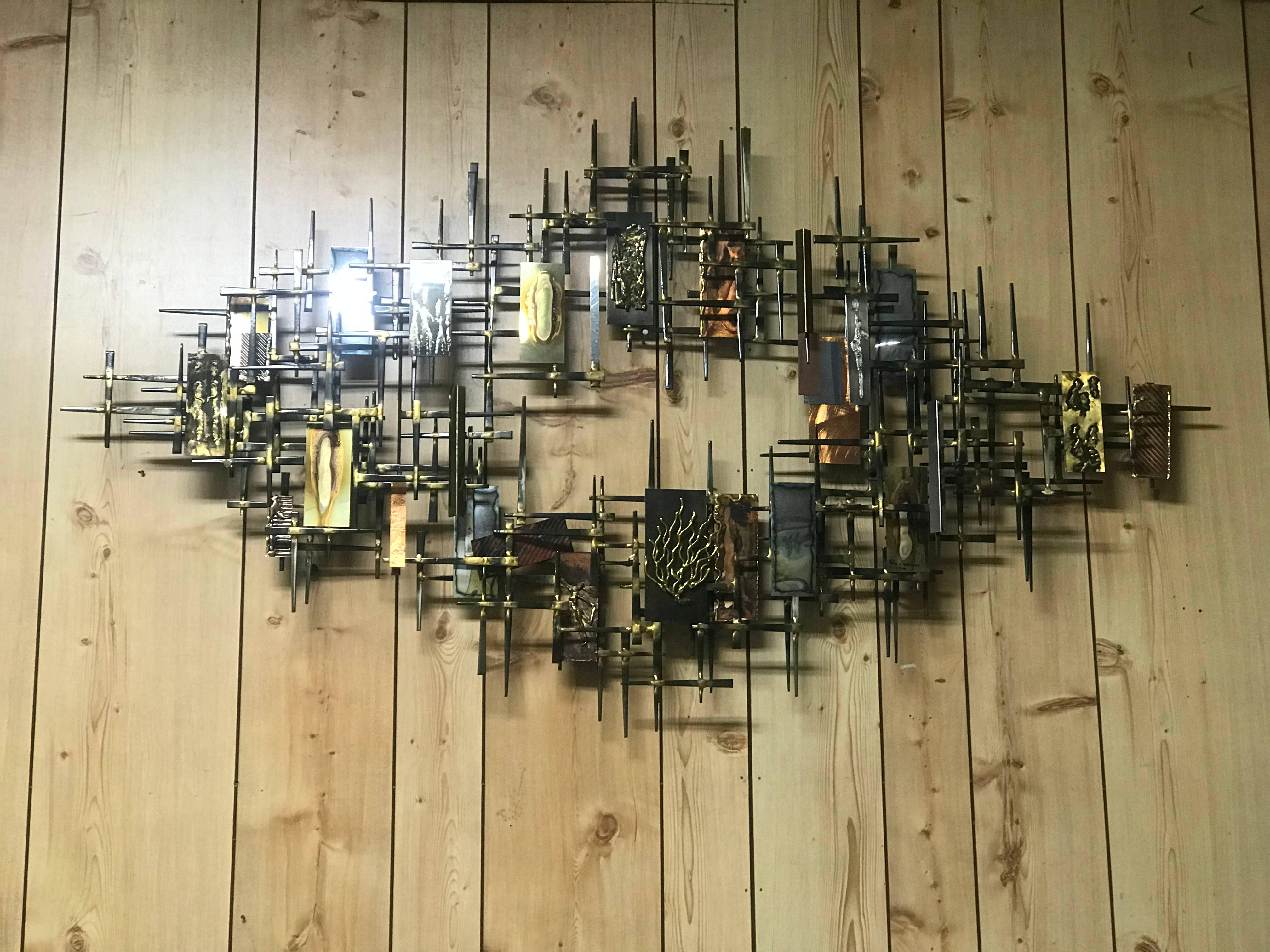 American Brutalist Multi-Metal Wall Sculpture by R. H. Berger For Sale