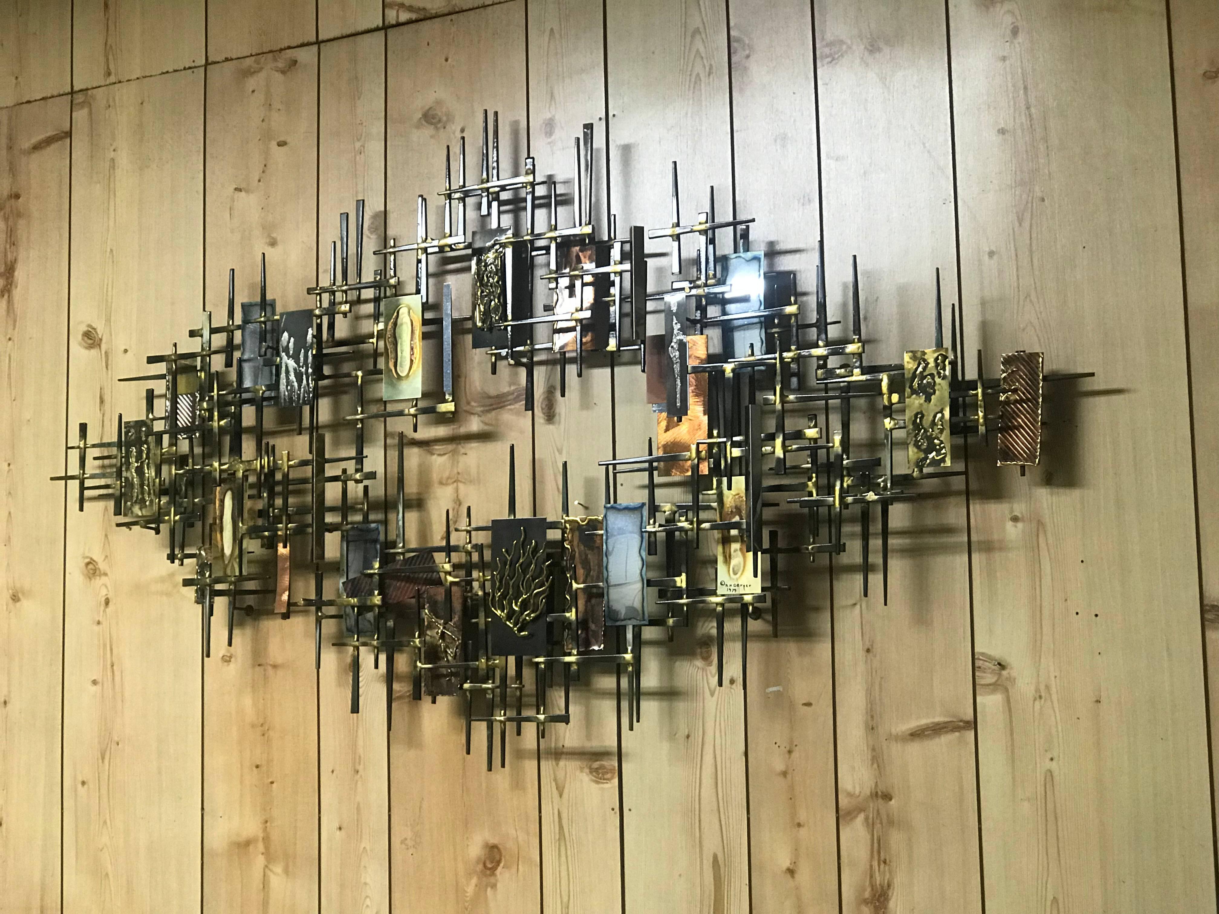 Bronzed Brutalist Multi-Metal Wall Sculpture by R. H. Berger For Sale