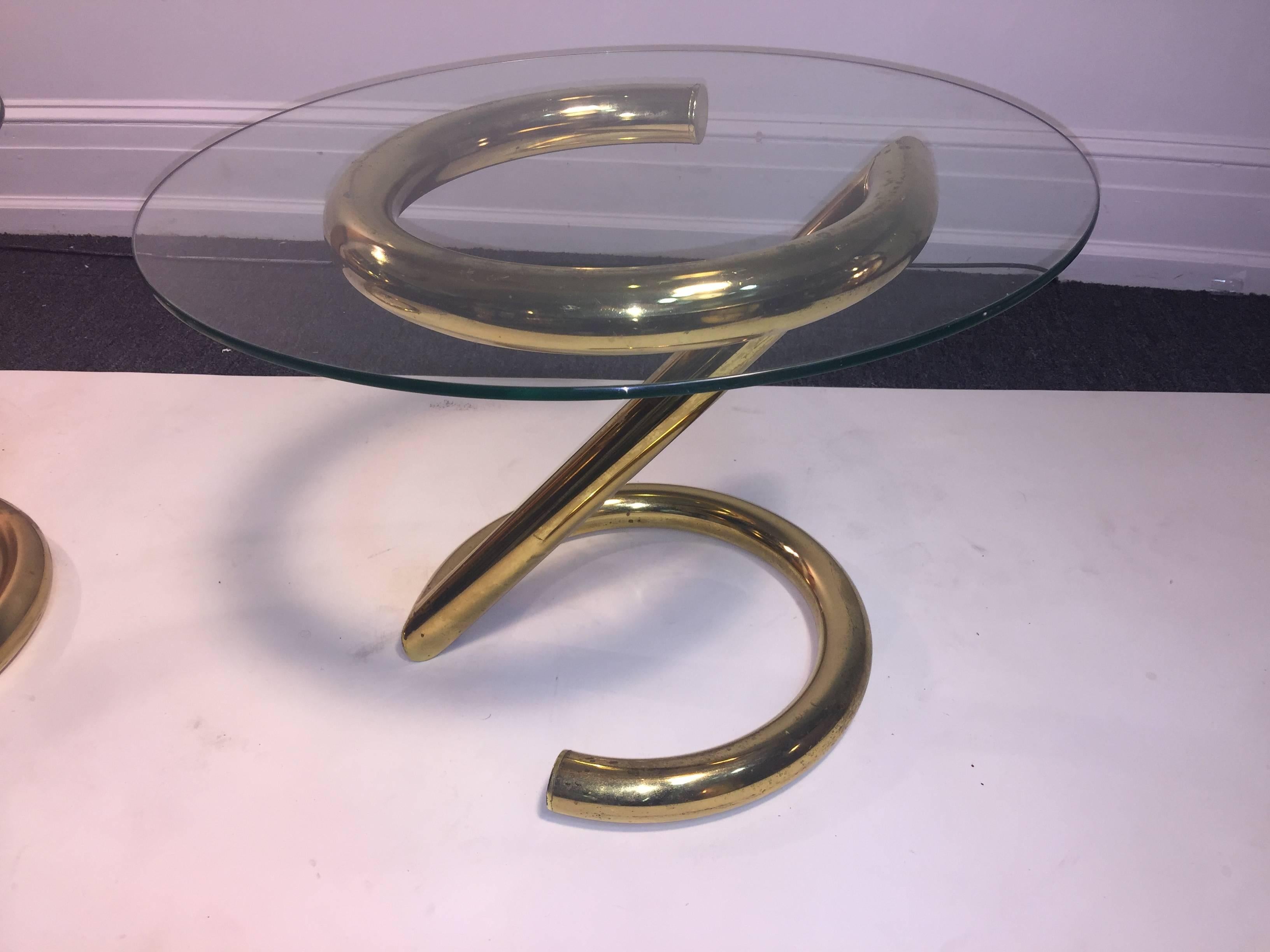 American Modernist Zig Zag Tables In Tubular Goldtone Metal For Sale