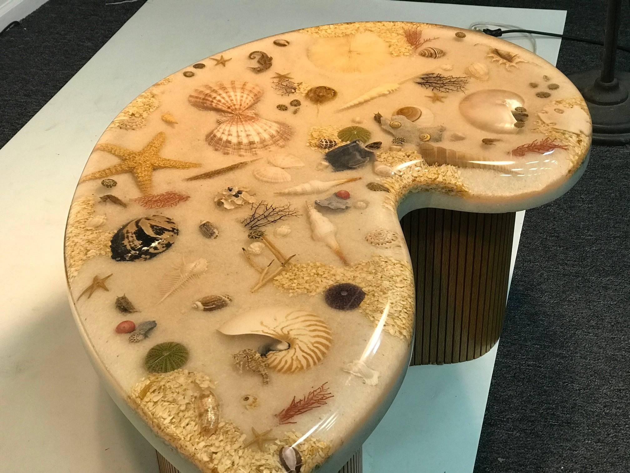 Organic Modern Unique Artist Made Biomorphic Sea Creature Resin Top Coffee Table For Sale