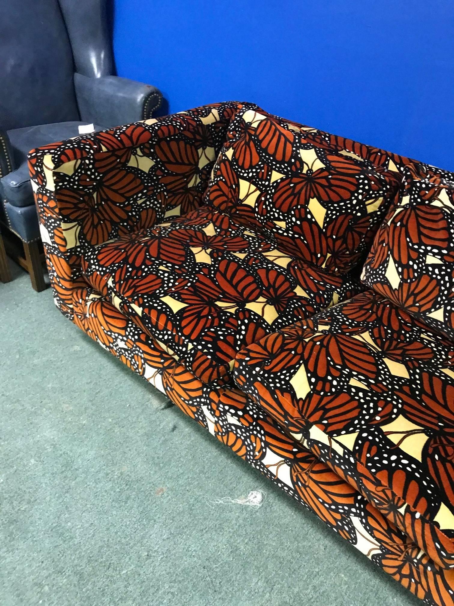 Modern Cityscape Style Sofa With Jack Lenor Larsen Fabric in The Style of Paul Evans For Sale