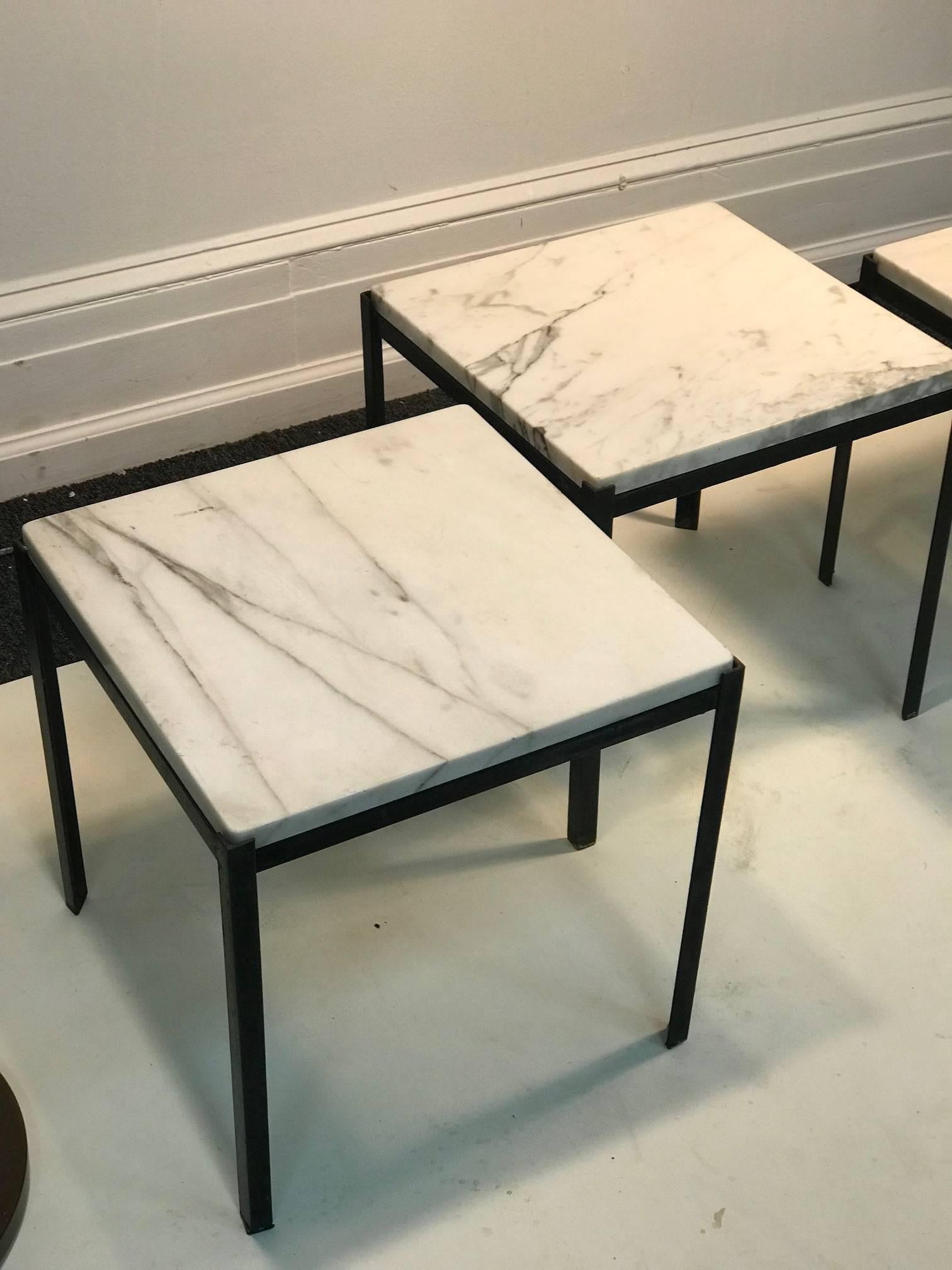 Nesting tables set of three marble tops iron base each measure 5