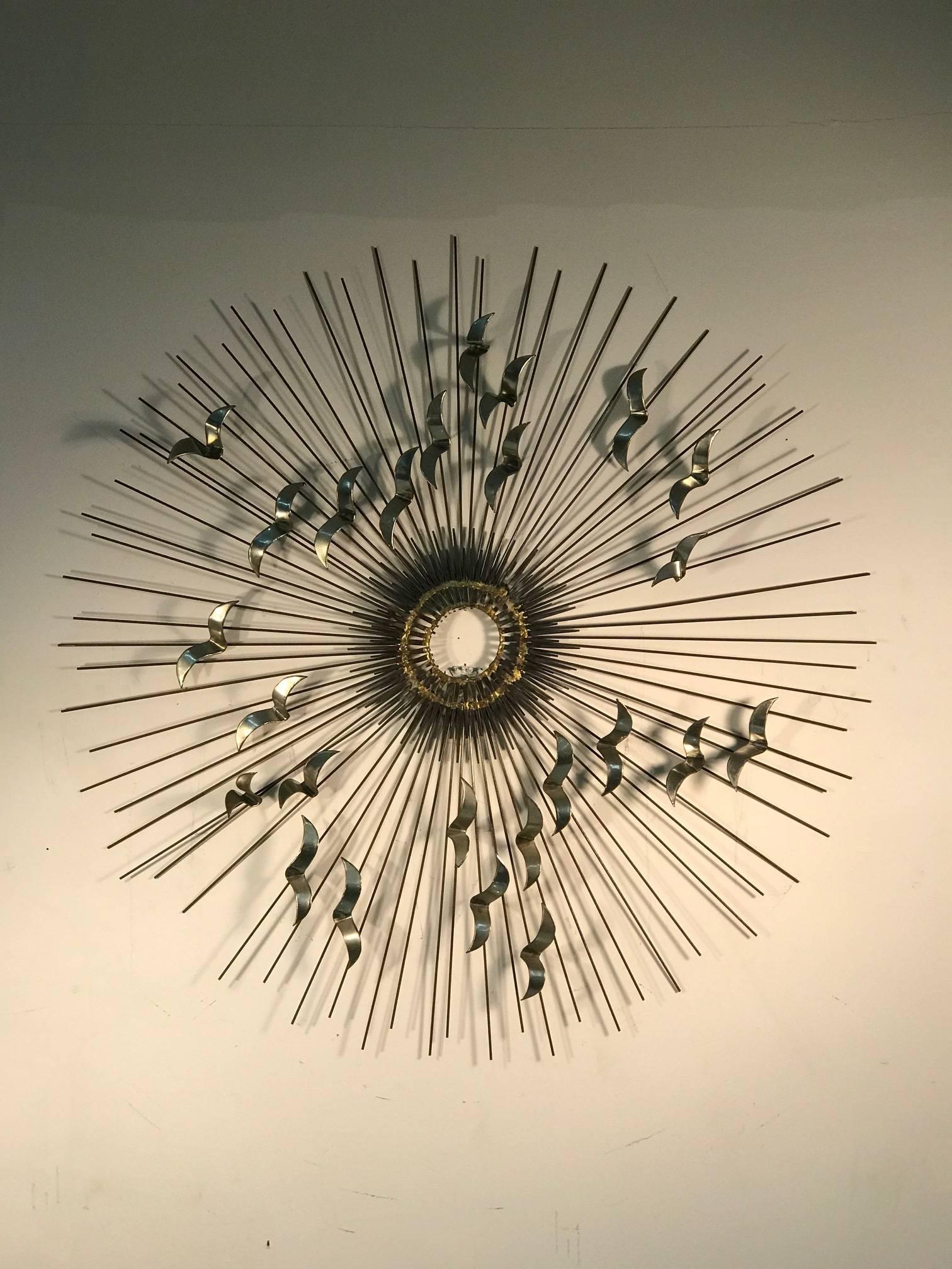 American Sunburst with Birds Wall Sculpture by Curtis Jere