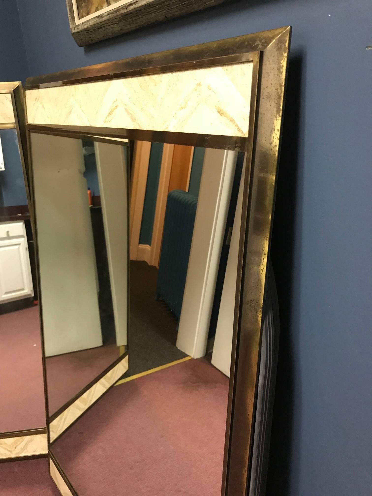 Pair of Bronze and Travertine Mirrors Monumental For Sale 1