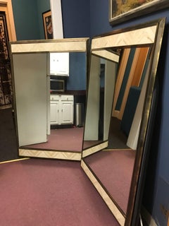 Pair of Bronze and Travertine Mirrors Monumental