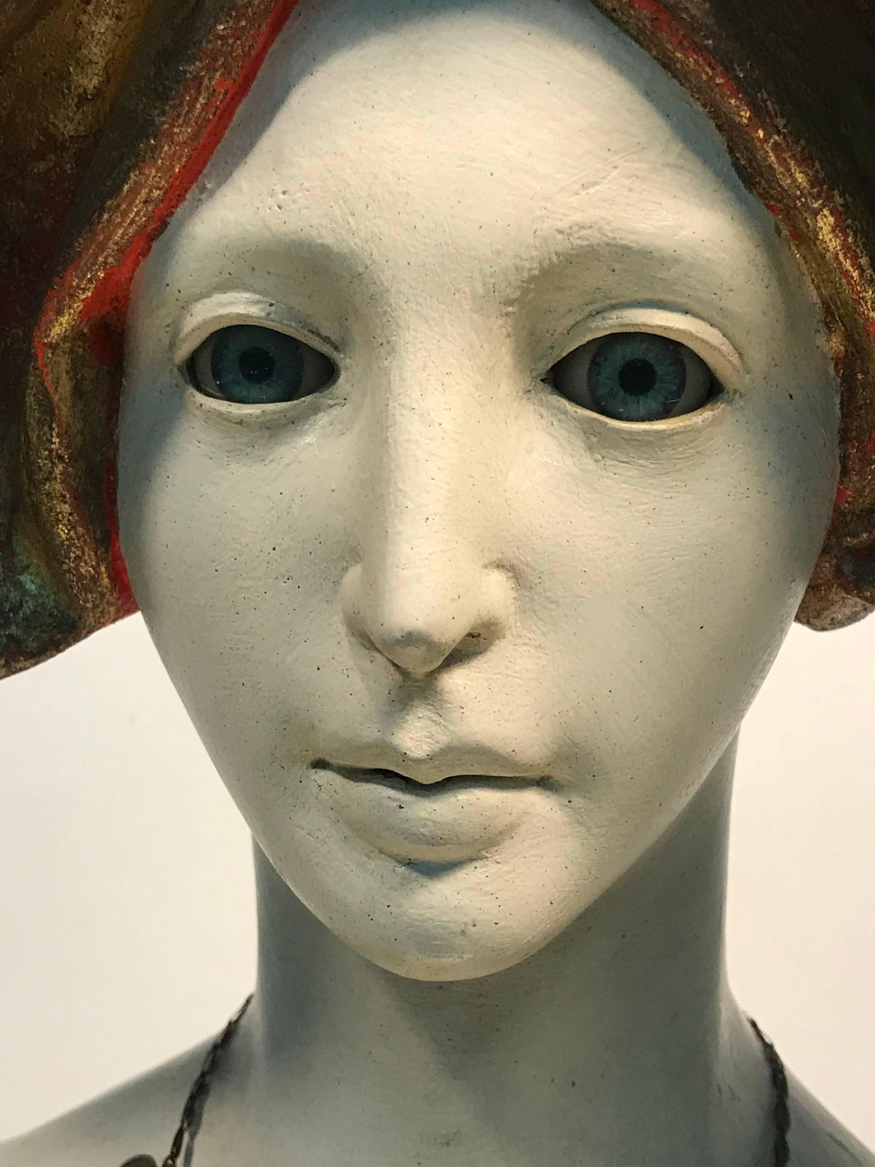Female bust Art Nouveau style by Benvenvyl with glass eyes an plaster body
hand-painted, circa 1970.