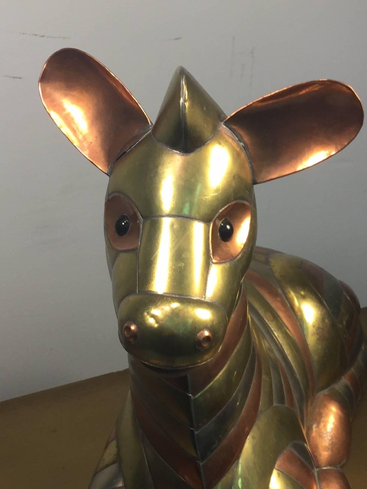 Modern Sergio Bustamante Copper, Brass And Chrome Zebra