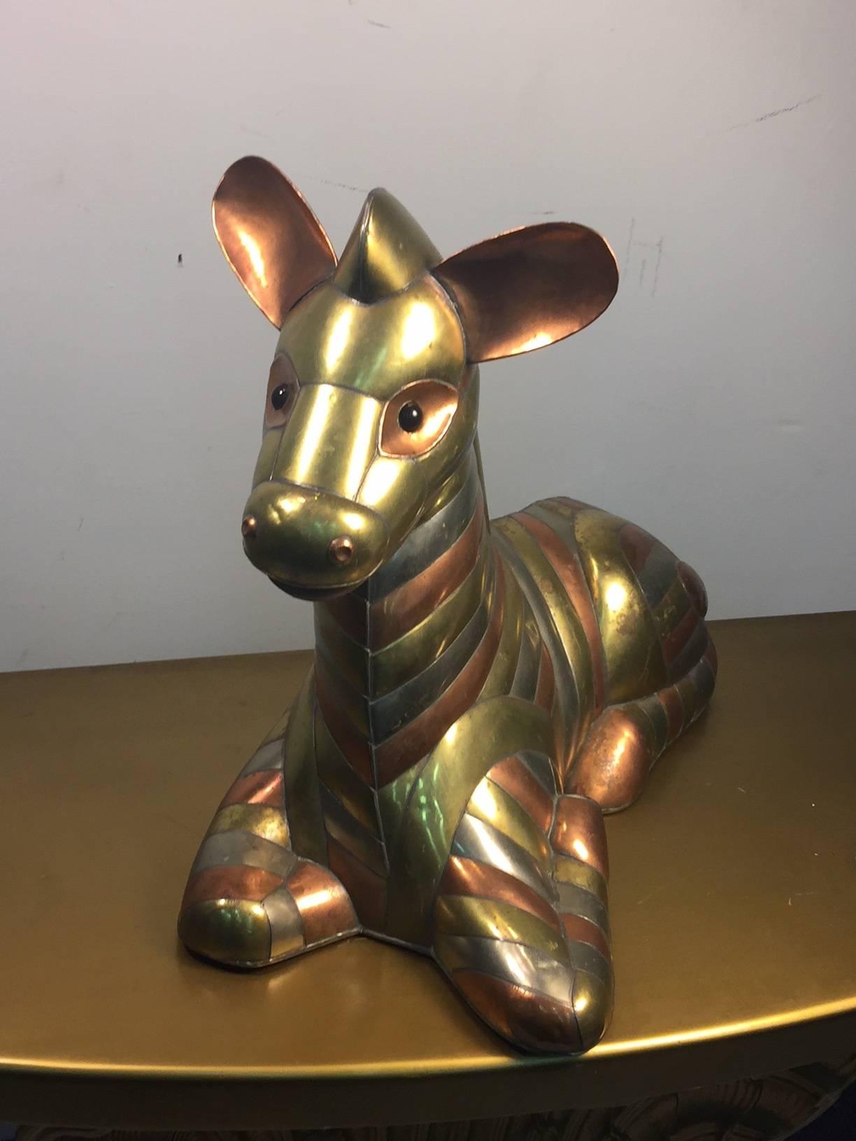 Sergio Bustamante zebra copper brass chrome, circa 1970.