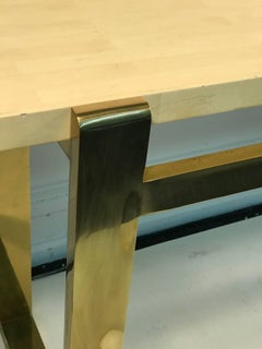 Console Table Brass with Faux Goatskin Top
