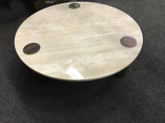 Travertine Coffee Table Round with Chrome Pillars