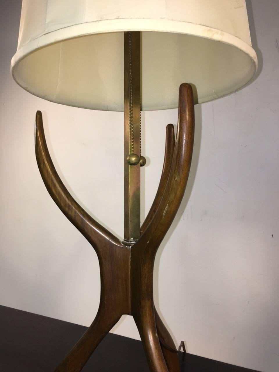 Brushed Modernist Walnut Sculpted Lamps For Sale