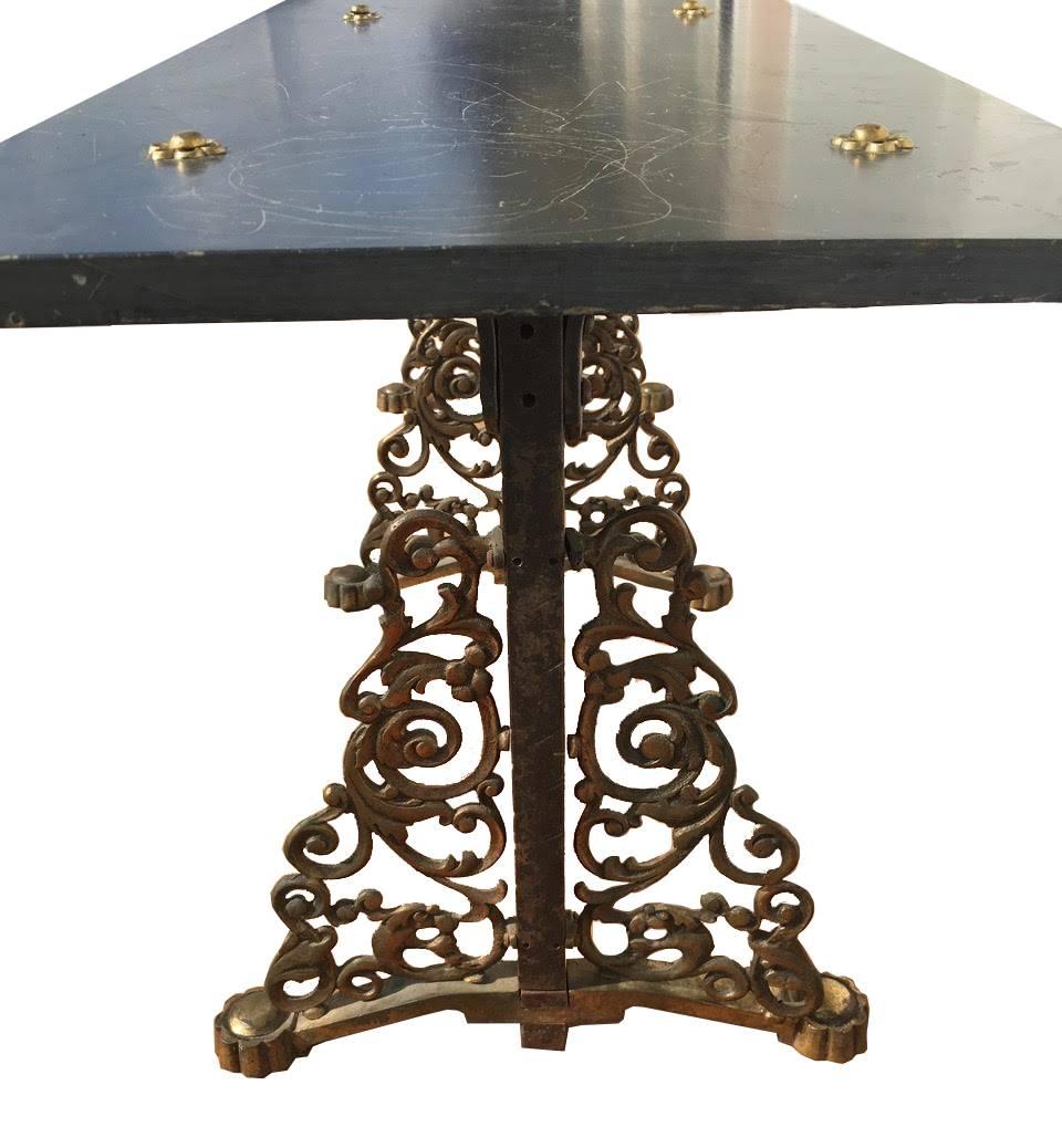 Art Nouveau Oscar Bach Style Slate Top Wrought Iron and Bronze Bench